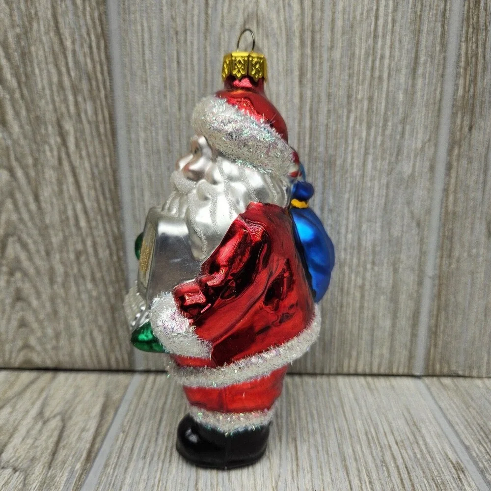 Slavic Treasures‎ 2000 Santa With Computer Glass Ornament Glitter Detail Y2K